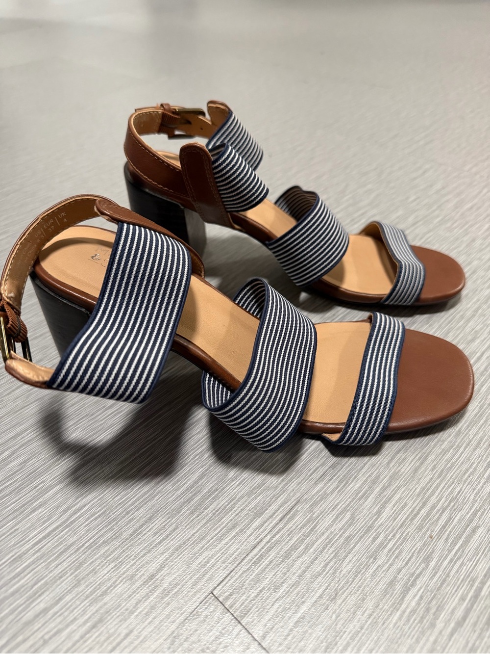 Market & Spruce Navy White Striped Block Heel Sandals Size 6.5 NWOB